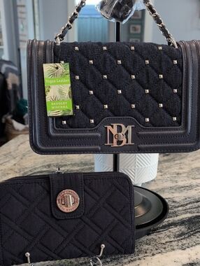 Badgley Mischka & Wallet - Navy Quilted Crossbody Bag with Coordinating Wallet